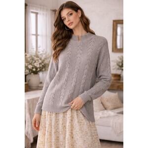 VTG Country Sophisticates by Pendleton Cable Knit Sweater L USA Made Taupe Gray